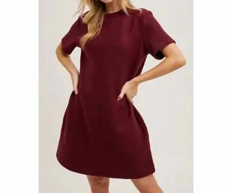 ladies-shirt-dress-cut-out-detail-Burgundy T-Shirt Short Dress