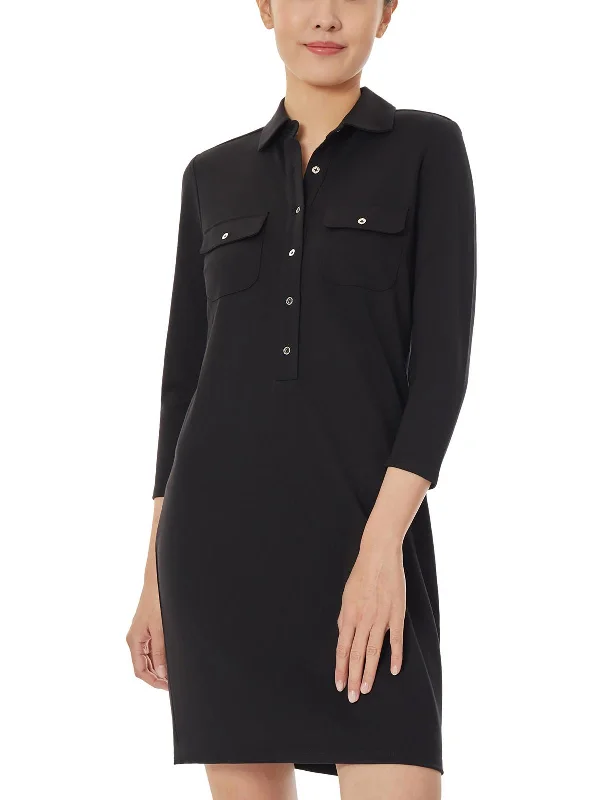 ladies-shirt-dress-trendy-fit-Womens Above Knee 3/4 Sleeve Shirtdress