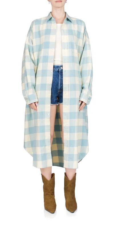 ladies-shirt-dress-beige-classic-Oversized Relaxed Shirtdress In Blue/ecru