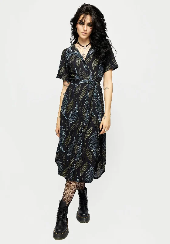 ladies-midi-dress-modern-muse-Frond Print Button Up Midi Shirt Dress