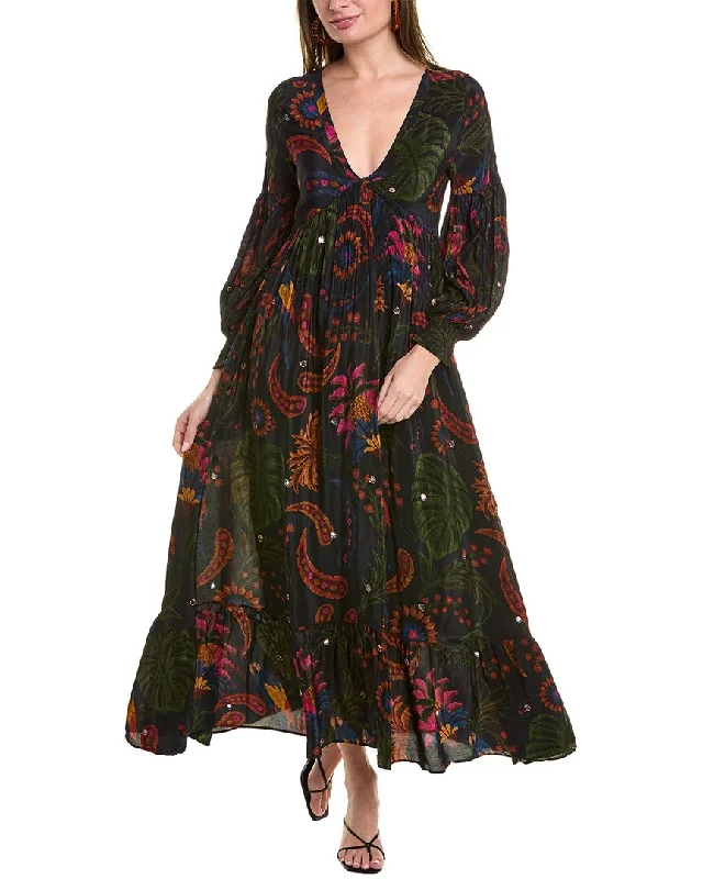 Women's maxi dress pull ripple -FARM Rio Tropical Tapestry Maxi Dress