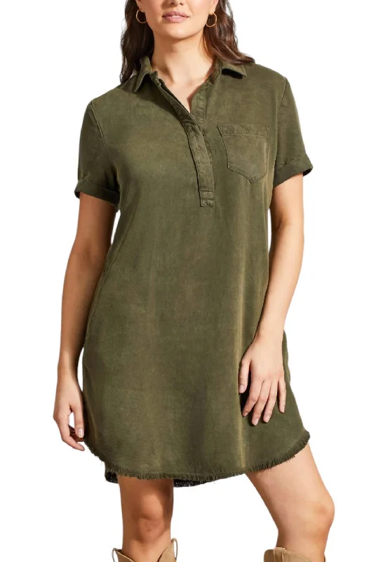 ladies-shirt-dress-tropical-vibe-Pop Over Shirt Dress With Pockets In Olive