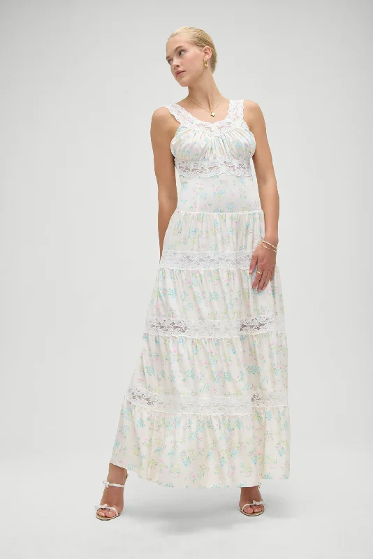 Women's maxi dress task ripple -Dakota Floral Satin Maxi Dress - French Riviera