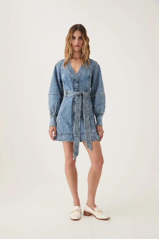 ladies-mini-dress-puff-sleeve-prance-Outline Denim Mini Dress