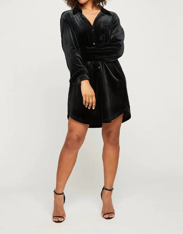 ladies-shirt-dress-stretch-denim-Shaina Shirt Dress In Black