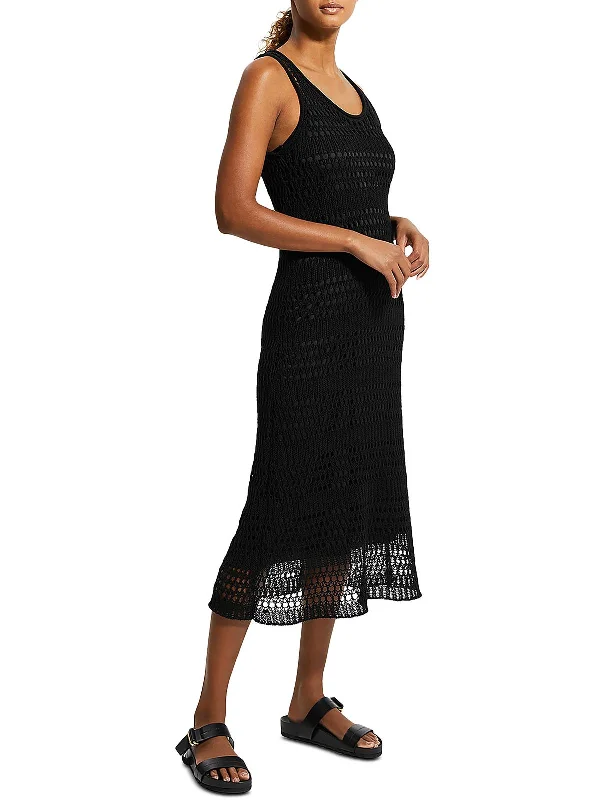 ladies-midi-dress-salmon-sweep-Womens Crochet Tea Length Midi Dress