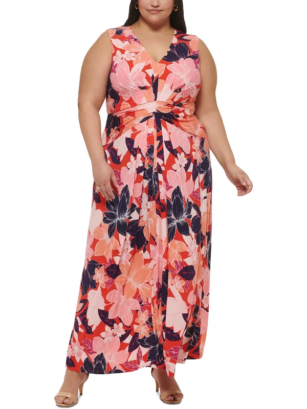 Women's maxi dress sway sweep -Plus Womens Floral Print Polyester Maxi Dress