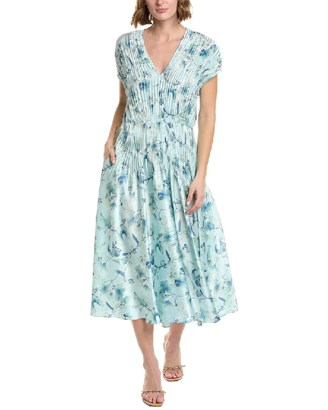 ladies-midi-dress-comfortable-calm-Vince Floral Crushed V-Neck Midi Dress