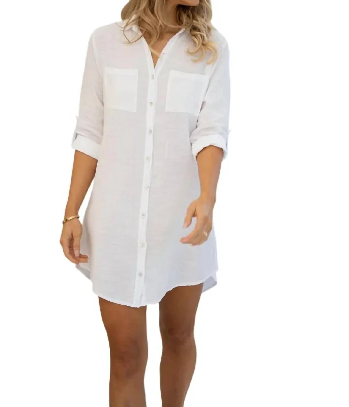 ladies-shirt-dress-mesh-insert-Oversized Shirt Dress In White