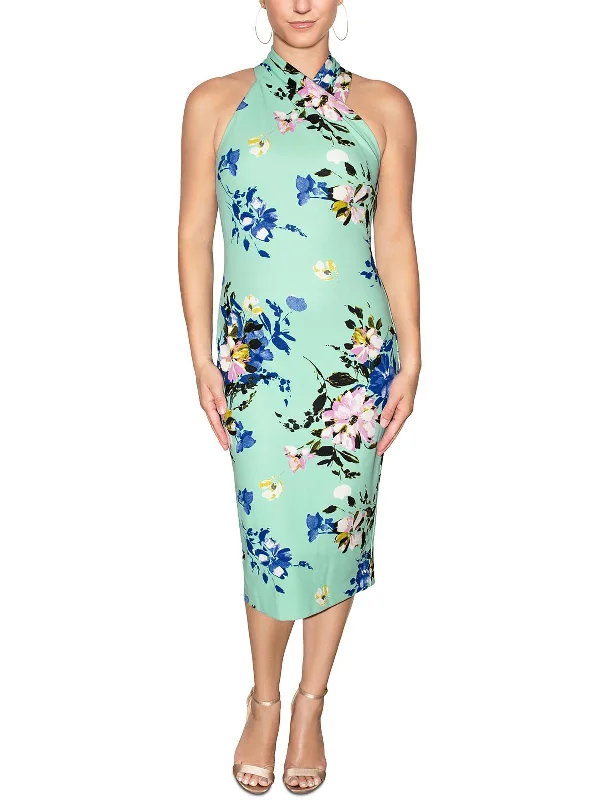 ladies-midi-dress-feminine-finesse-Womens High-neck Fitted Midi Dress