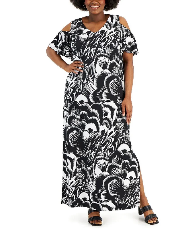 Women's maxi dress cute sweep -Plus Womens Side Slits Long Maxi Dress