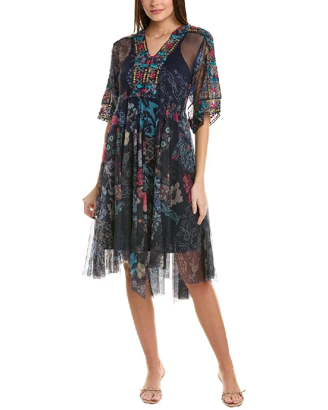 ladies-midi-dress-square-sweep-Johnny Was Elrey Kaftan Mesh Midi Dress