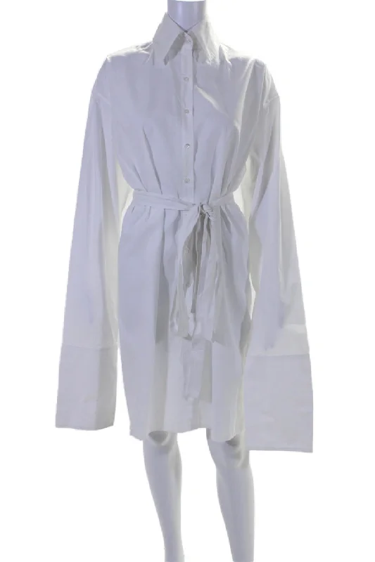 ladies-shirt-dress-sunset-look-Marques Almeida Womens Button Down Belted Shirt Dress White