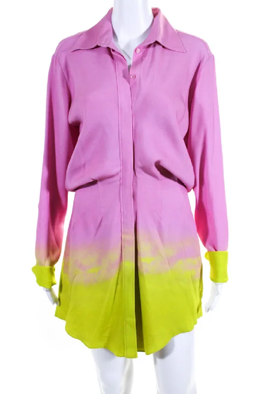 ladies-shirt-dress-bold-statement-Brandon Maxwell Pink and Green Vera Shirtdress