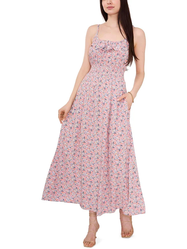 Women's maxi dress vine ripple -Womens Floral Print Ruffled Maxi Dress