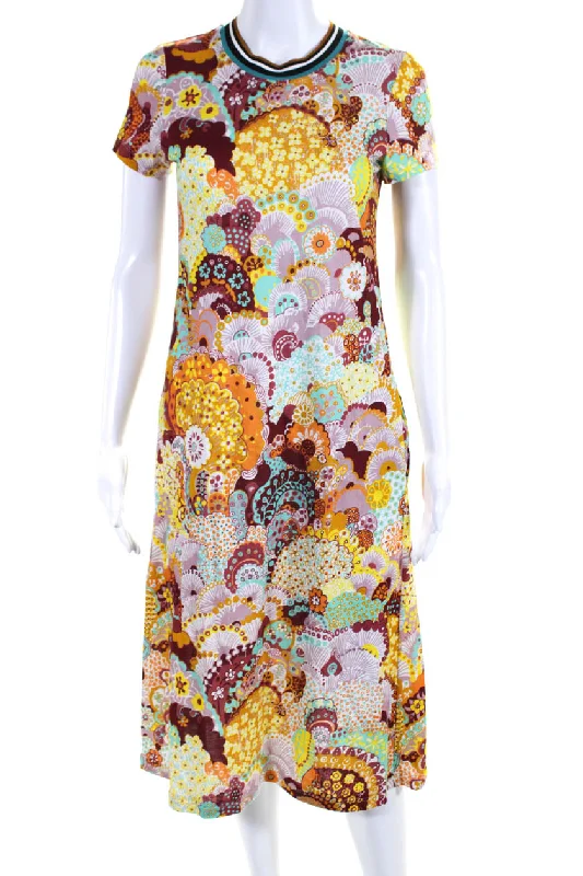 ladies-shirt-dress-maxi-length-La Double J Womens Cotton Short Sleeve Floral T shirt Dress Multicolor