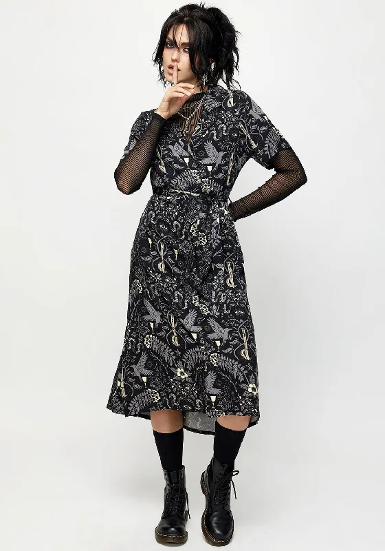 ladies-midi-dress-fitted-flow-Hecate's Garden Midi Shirt Dress