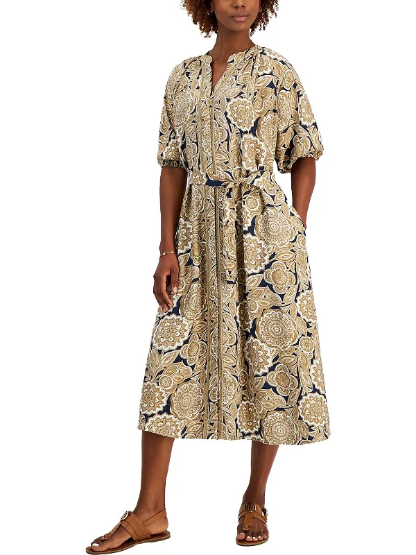 ladies-shirt-dress-dark-tone-Womens Printed Button-Down Shirtdress