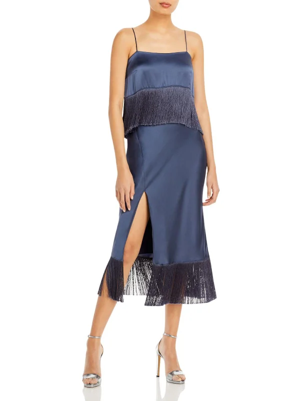 ladies-midi-dress-calf-length-chic-Eastwood Womens Silk Fringe Midi Dress