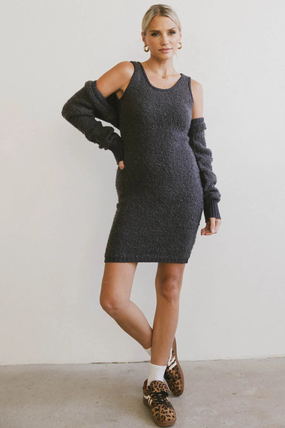 ladies-mini-dress-spring-spice-Vale Textured Knit Mini Dress in Charcoal