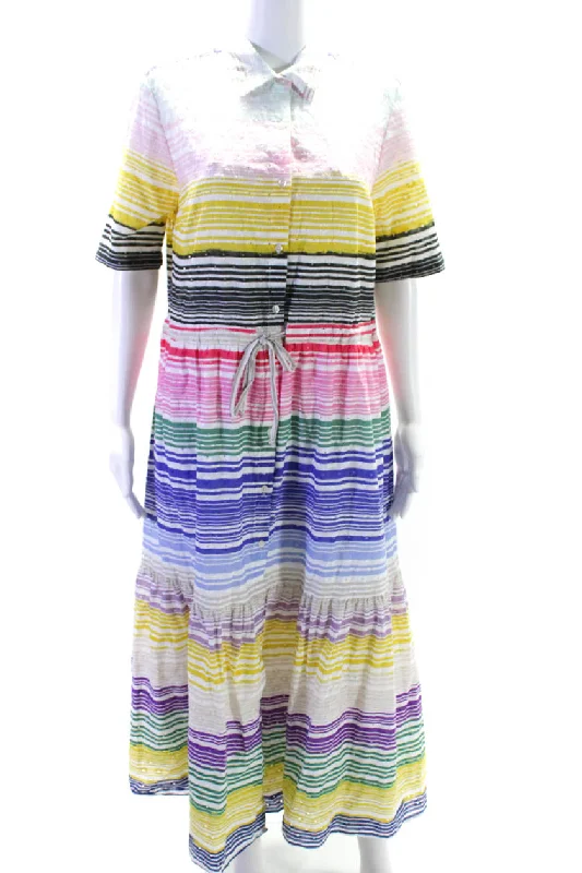 ladies-shirt-dress-vintage-look-Vilagallo Womens Embroidered Striped Short Sleeve Shirt Dress Multicolor IT 44