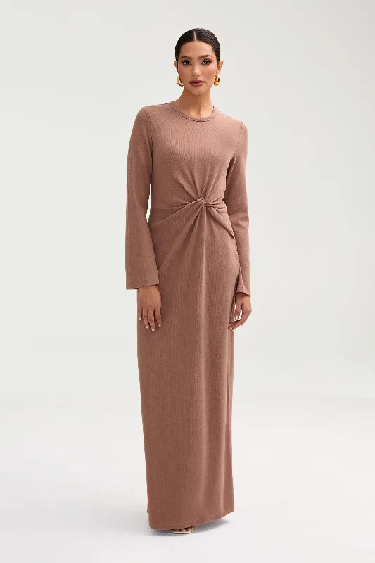 Women's maxi dress light ripple -Aissia Ribbed Twist Front Maxi Dress - Brownie