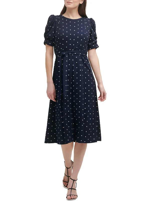 ladies-midi-dress-silk-sweep-Petites Womens Polka Dot Knit Midi Dress