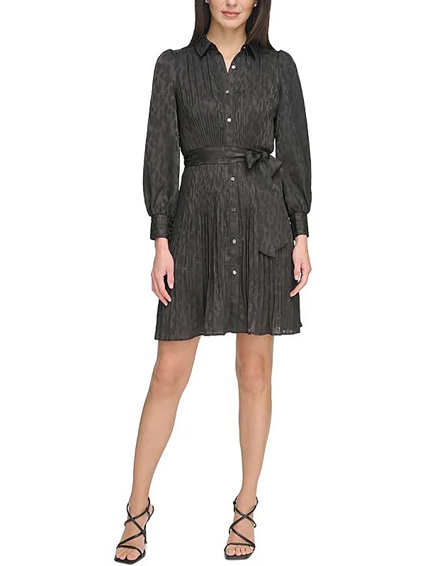 ladies-shirt-dress-holiday-chic-Petites Womens Jacquard Paint Brush Print Shirtdress