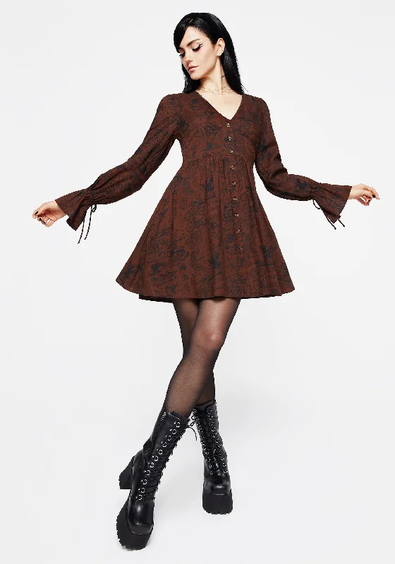 ladies-mini-dress-leather-lift-Daemonologie Woodcut Print Mini Dress