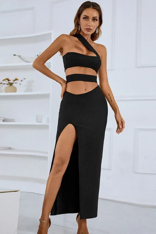 Women's maxi dress rich drift -Arabella Asymmetrical Cut Out Slit Maxi Dress