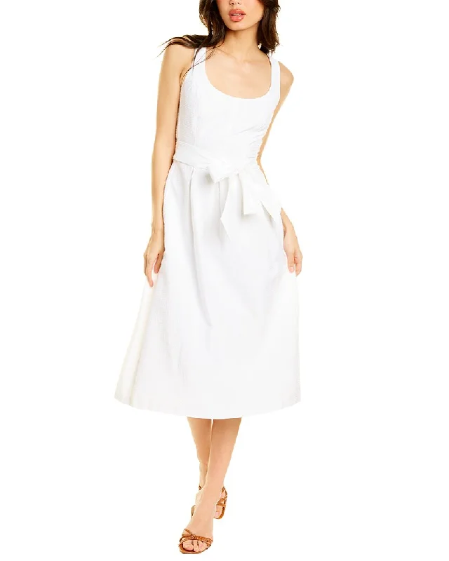 ladies-midi-dress-ecru-essence-Anne Klein Topstitch Midi Dress