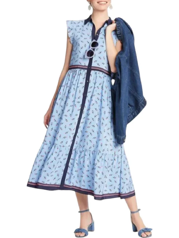 ladies-shirt-dress-animal-print-Collection Flutter Sleeve Patio Shirtdress In Blue Multi