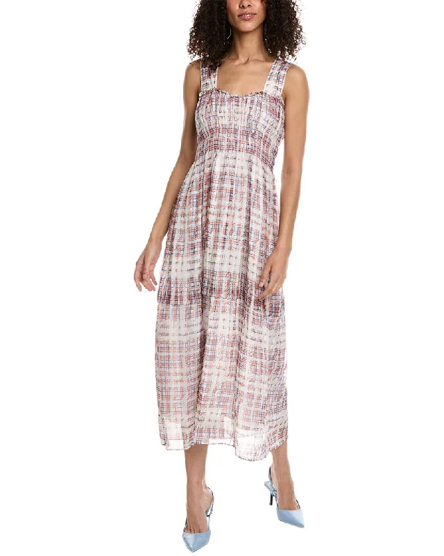 Women's maxi dress year sweep -Burberry Scribble Check Silk Maxi Dress