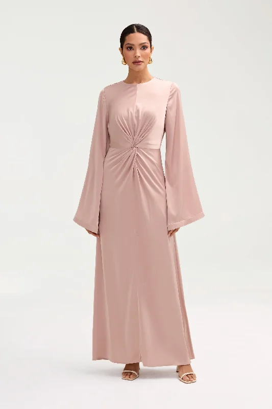 Women's maxi dress high sweep -Duha Satin Twist Front Maxi Dress - Pink Jasmine