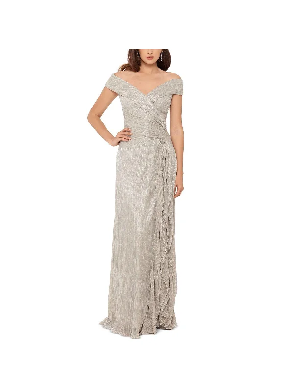 Women's maxi dress light ripple -Womens Metallic Maxi Evening Dress