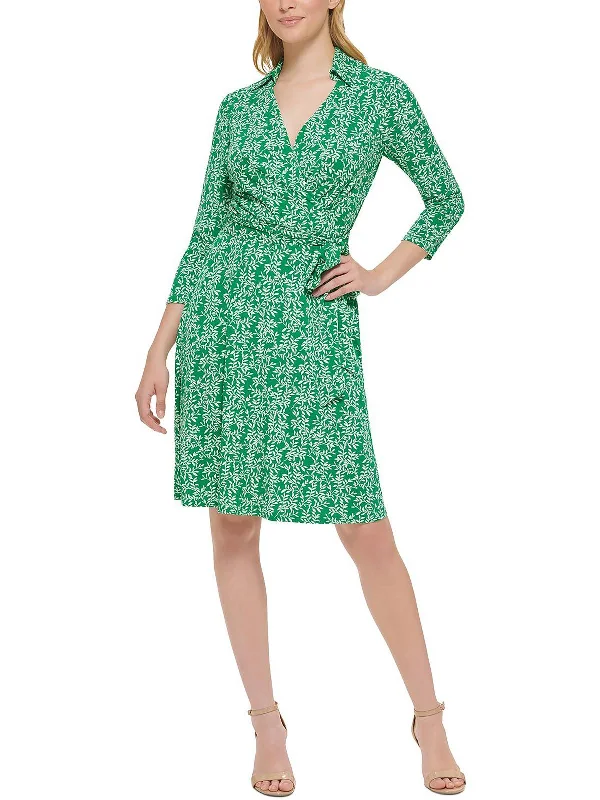 ladies-mini-dress-celeb-chic-Petites Womens Printed Mini Wrap Dress