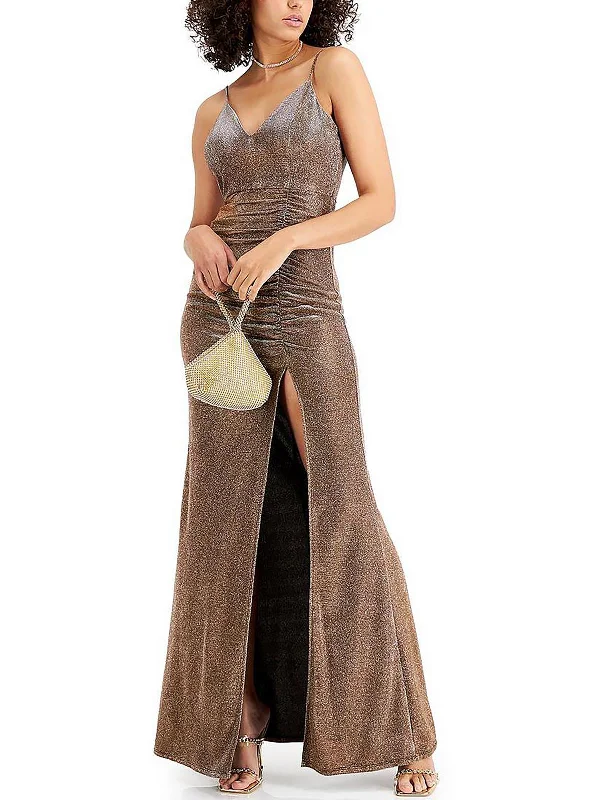 Women's maxi dress roam sweep -Juniors Womens Glitter Maxi Evening Dress