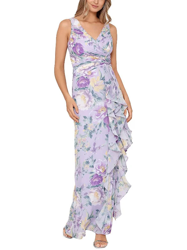 Women's maxi dress yule sweep -Womens Floral Twist Front Maxi Dress