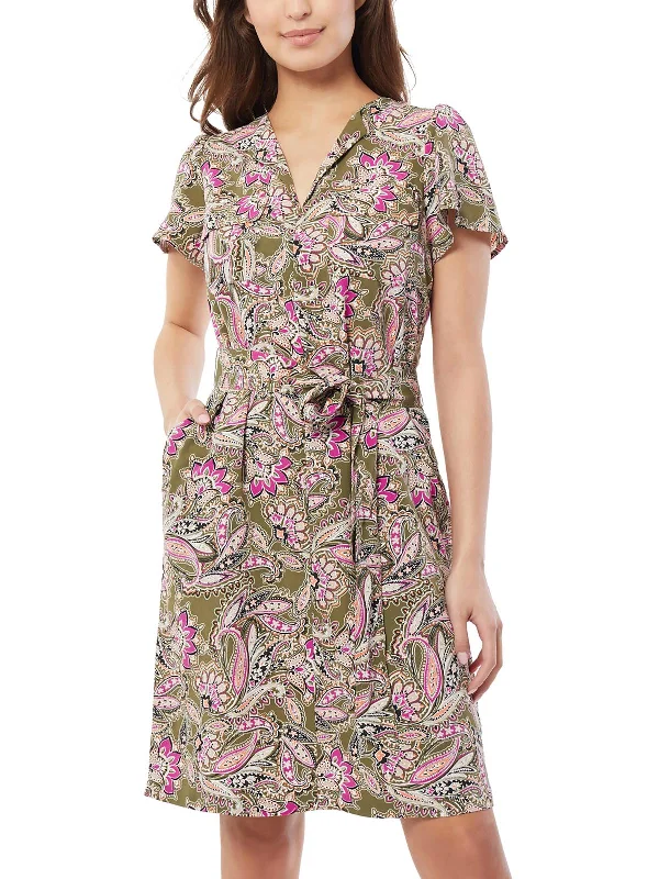 ladies-shirt-dress-scoop-neck-Womens Printed Short Shirtdress