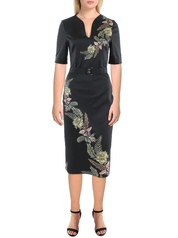 Women's bodycon dress cut out -Womens Floral Midi Bodycon Dress