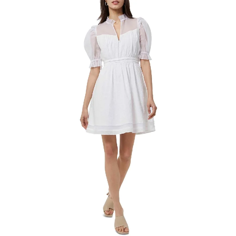 ladies-mini-dress-maternity-moxie-Womens Eyelet Illusion Mini Dress