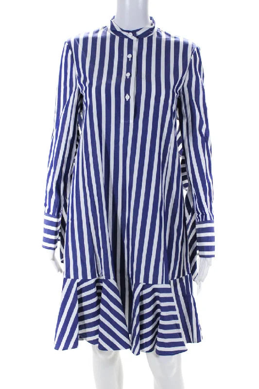 ladies-shirt-dress-striped-sharp-Adeam Womens Ruffle Shirt Dress Navy/White