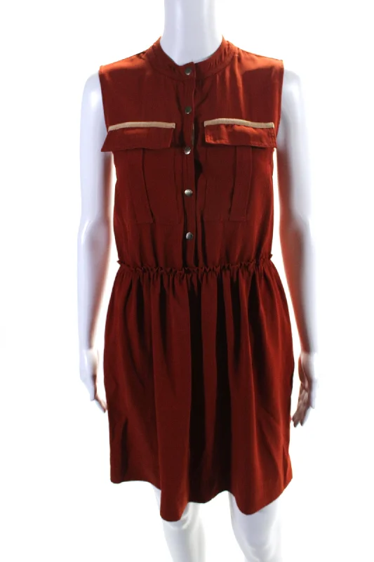 ladies-shirt-dress-a-line-flare-Burberry Brit Womens Rust Brown Crew Neck Sleeveless Shirt Dress