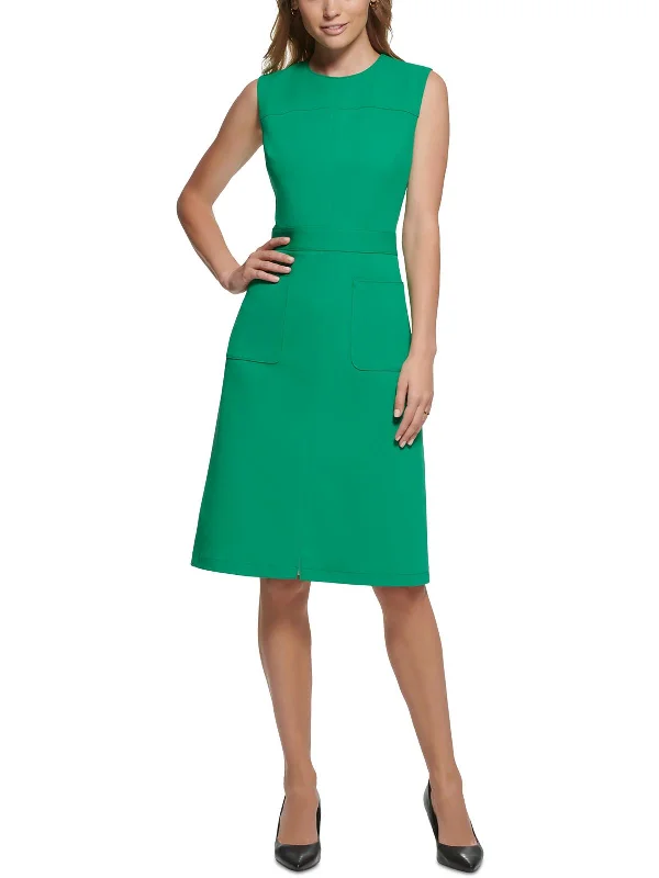 ladies-midi-dress-slim-sweep-Womens Panel Knee Length Midi Dress