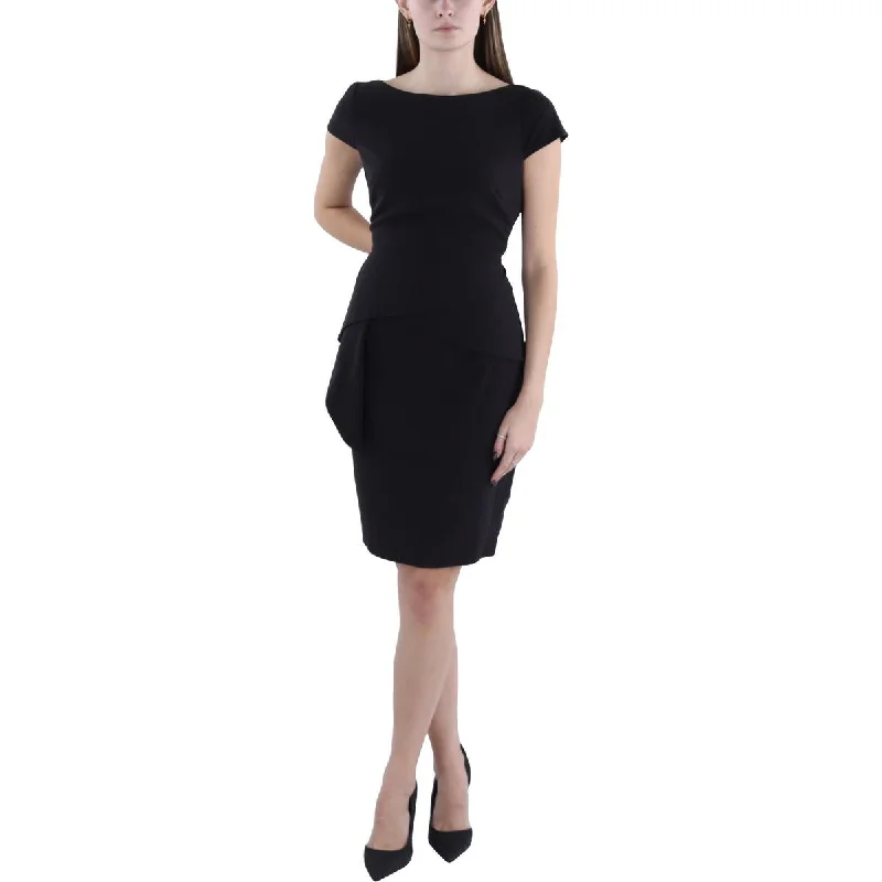 Women's bodycon dress birthday -Petites Womens Draped Front Midi Bodycon Dress