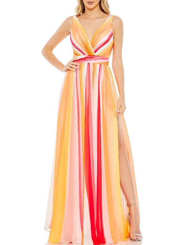 Women's maxi dress gem sweep -Womens Chiffon Maxi Evening Dress