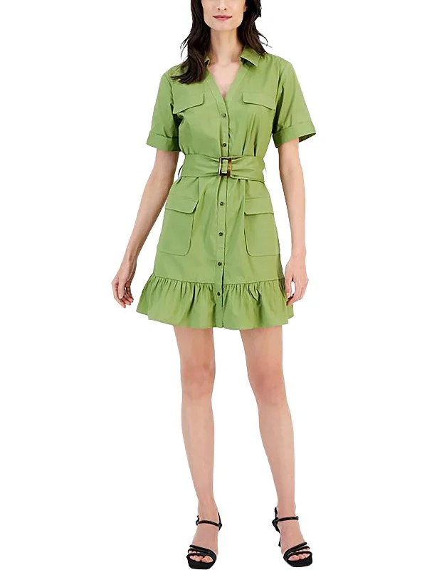 ladies-shirt-dress-tiered-design-Womens Woven Ruffled Shirtdress