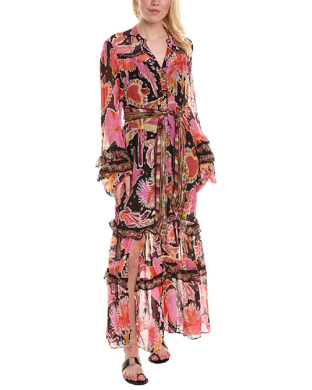 Women's maxi dress airy flow -FARM Rio Enchanted Nature Chiffon Maxi Shirtdress