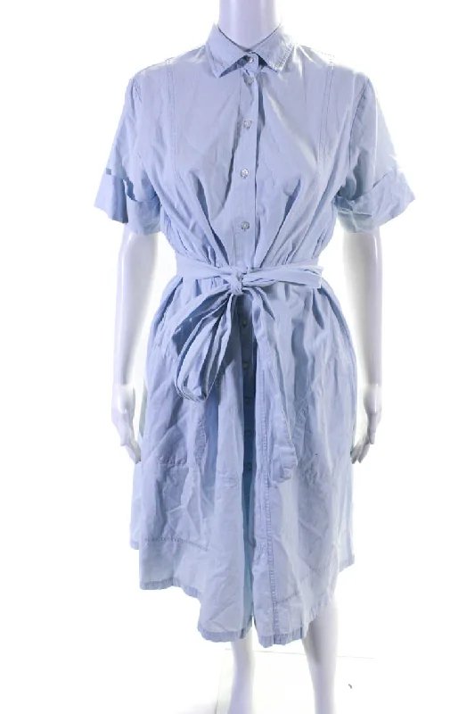 ladies-shirt-dress-autumn-layer-Lisa Marie Fernandez Womens Short Sleeve Button Up Shirt Dress Light Blue