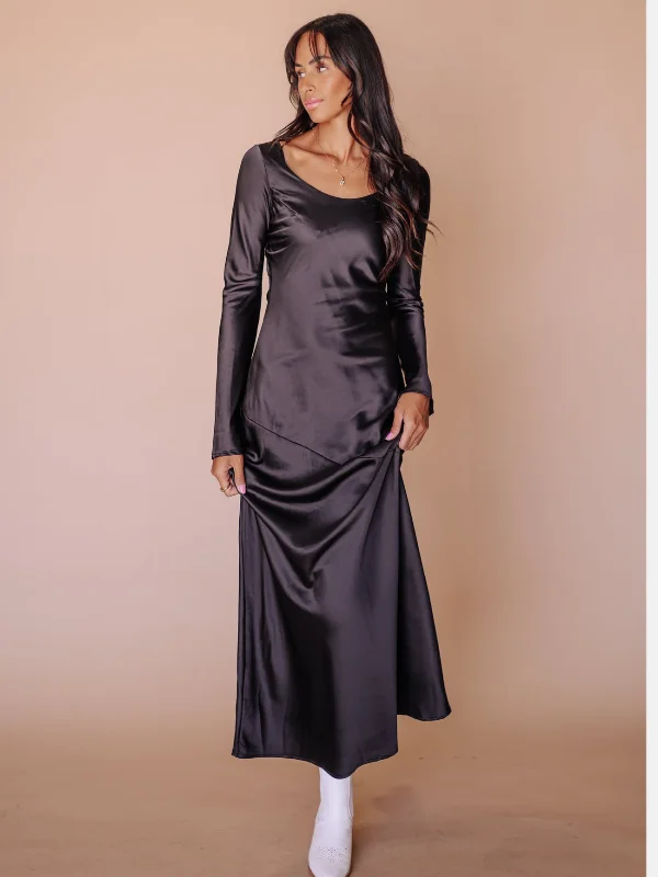 ladies-midi-dress-shopping-sway-Siri Satin Long Sleeve Midi Dress